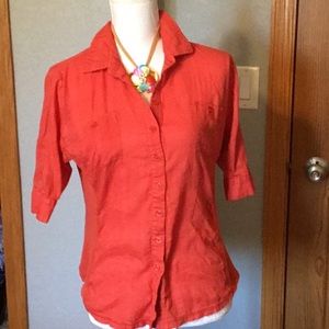 Mixed media Blouse, button up, sz L, burnt orange